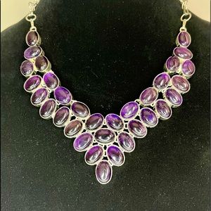 Polished Amethyst choker set in silver, made in India.